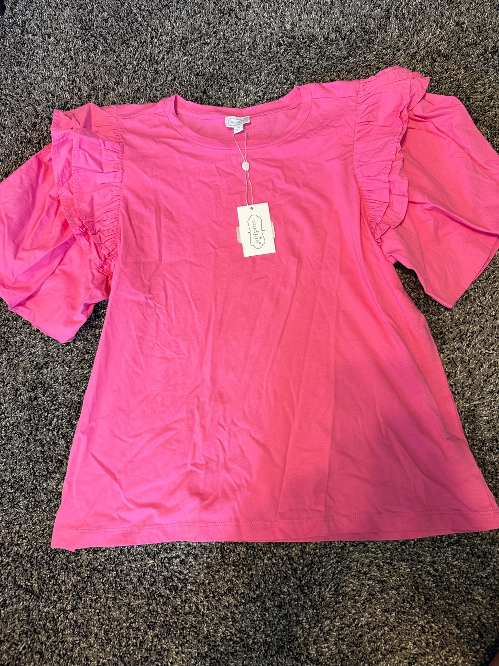 Mud Pie Pink Ruffle Balloon Sleeve Short-Sleeve Tee